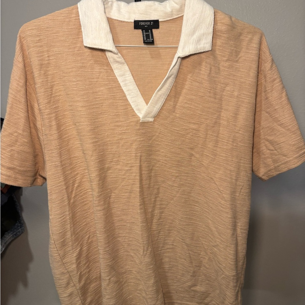 Forever 21 Tan and White Polo Shirt